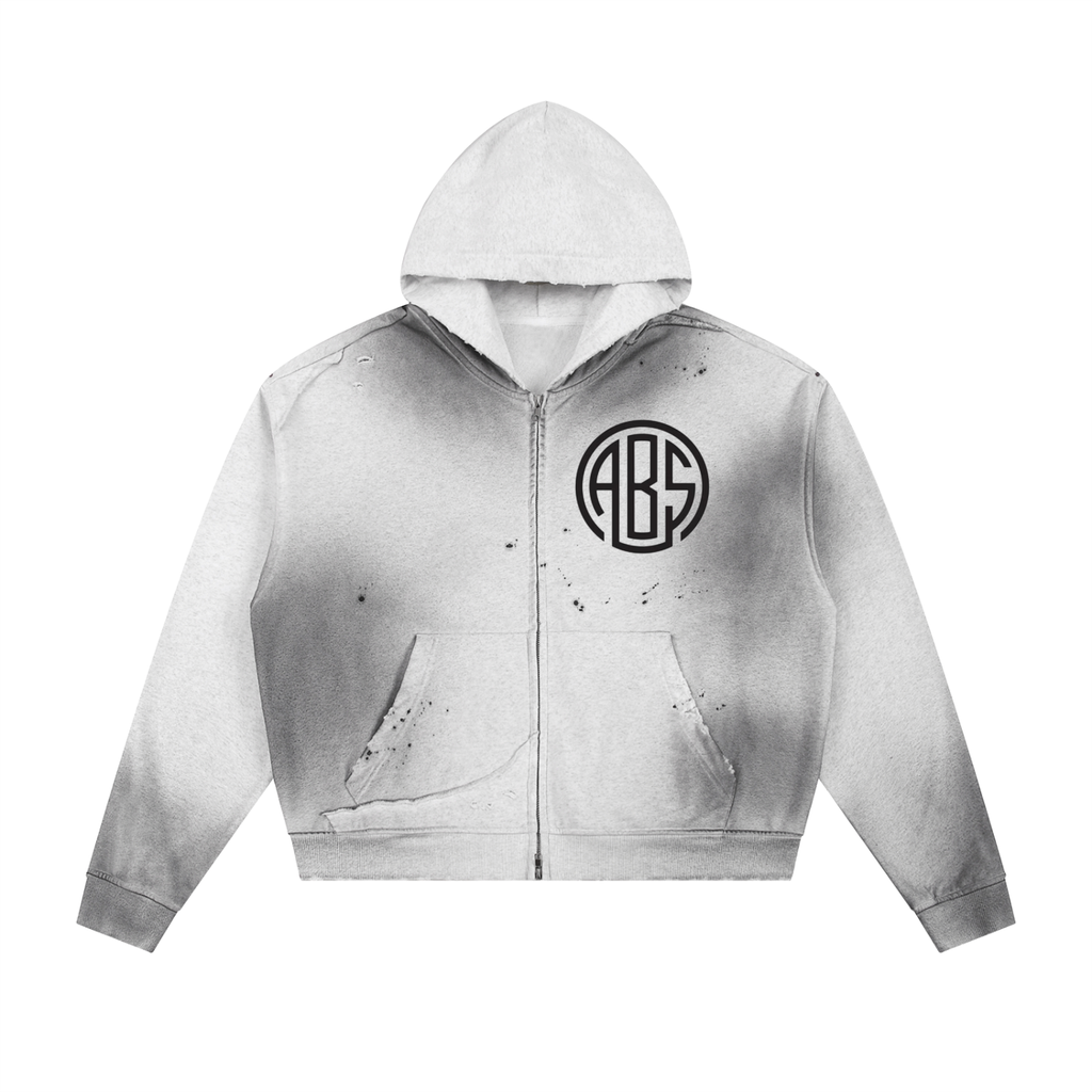 Sun Fade Frayed Raw Edge Fleece Zip Hoodie